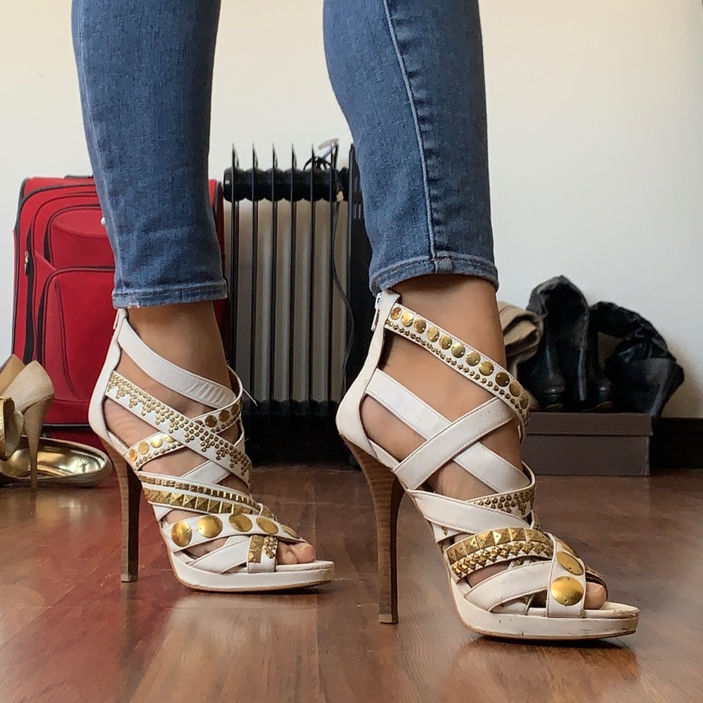 Bebe White and Gold Heels